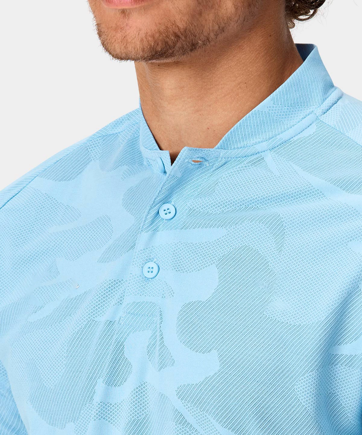High Quality Custom Designer Logo Camouflage Breathable Collarless Golf Light Blue Polo Shirts