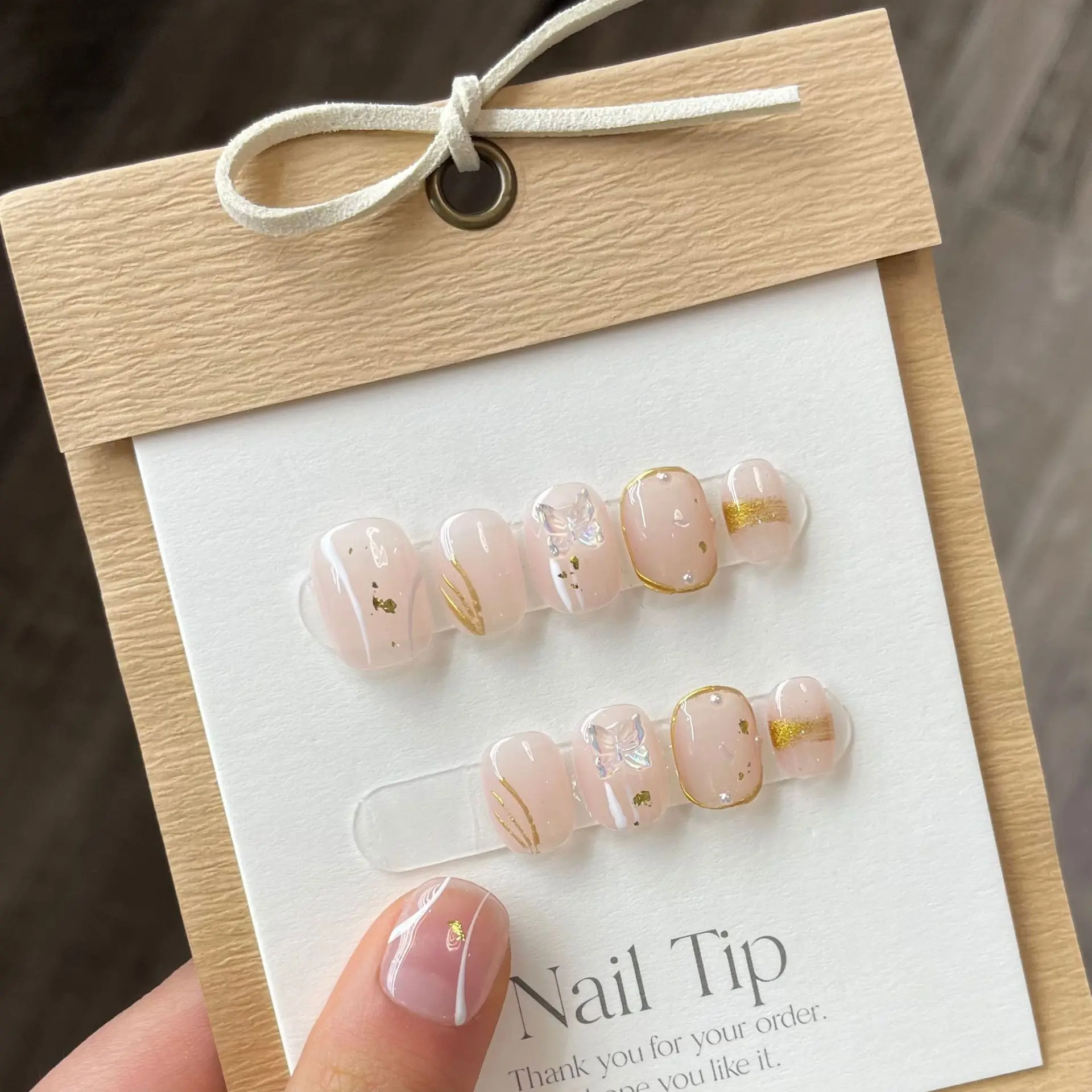 TSZS 10Pcs Handmade Cute Press on Nails Short Korean Nails Press On Pink Kawaii Design Artifical False Nail Tips