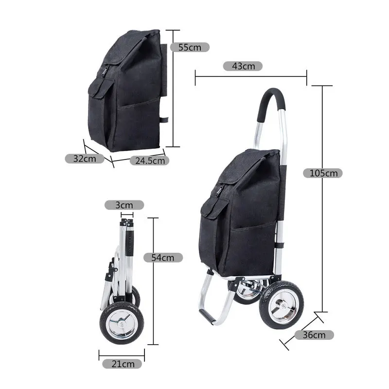 Waterproof Fabric Large Capacity Custom Logo Aluminium Alloy Shopping Trolley 6-Wheel Folding