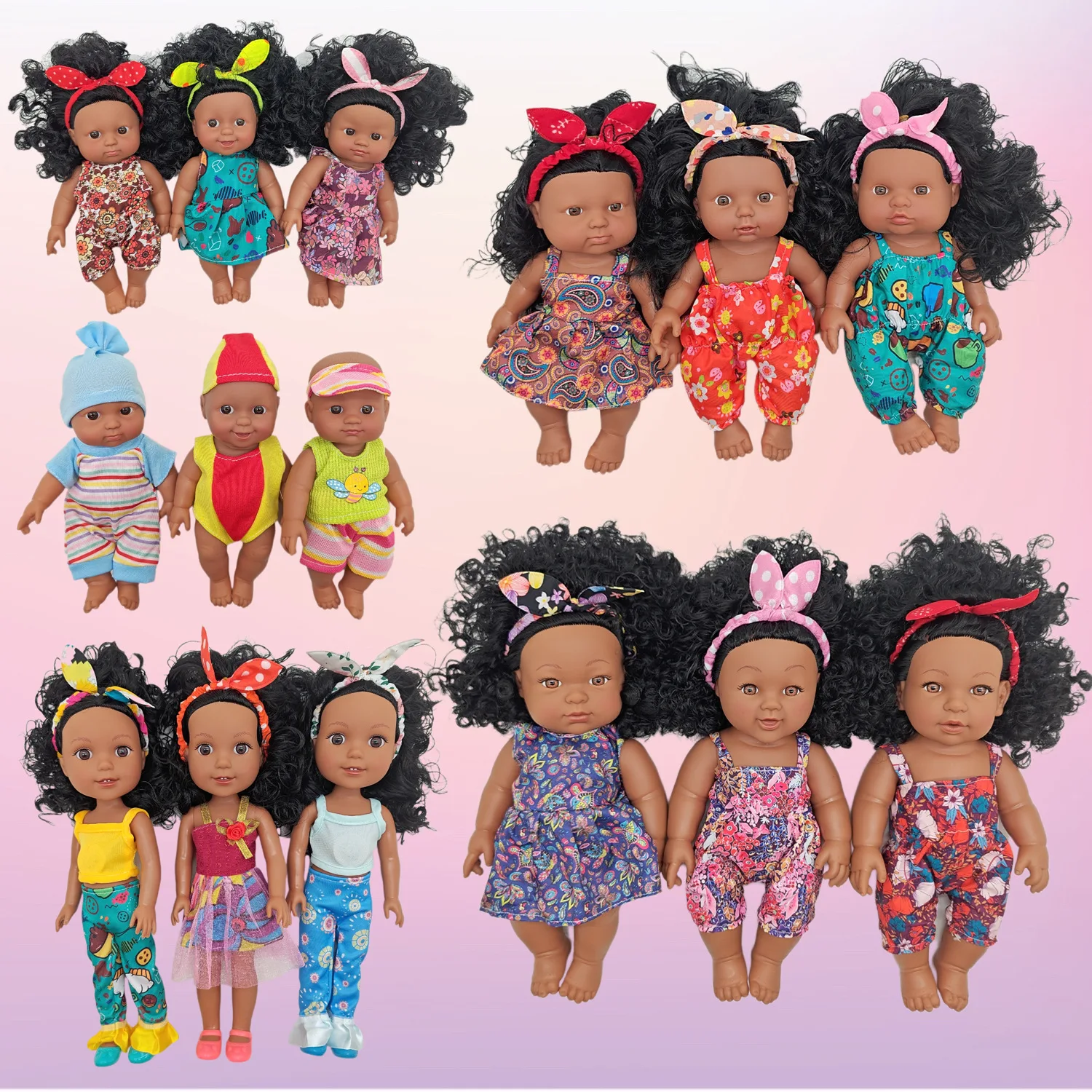 Wholesale Customized Factory Direct Black Baby Doll African 33cm Pretty Baby Girl Full Body Black Dolls With Afro Hair