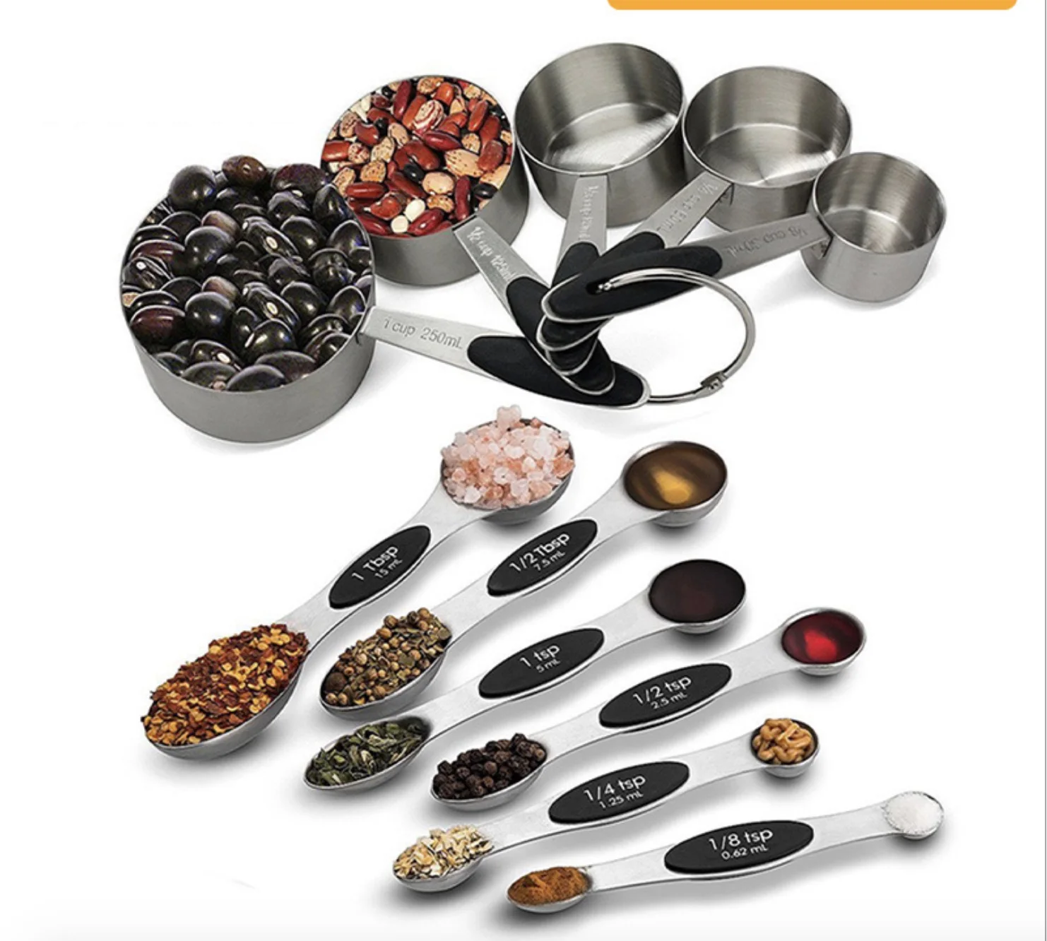 Measuring Cups and Magnetic Measuring Spoons Set, Stainless Steel 5 Cups and 6 Spoons