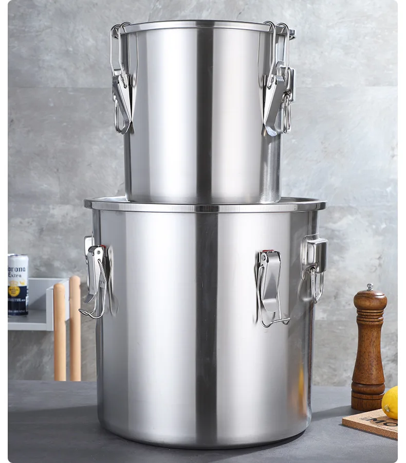 FTS Metal Stainless Steel Oil Barrel Water Rice Food Grade Insulation Buckets Wholesale Lid Soup Bucket