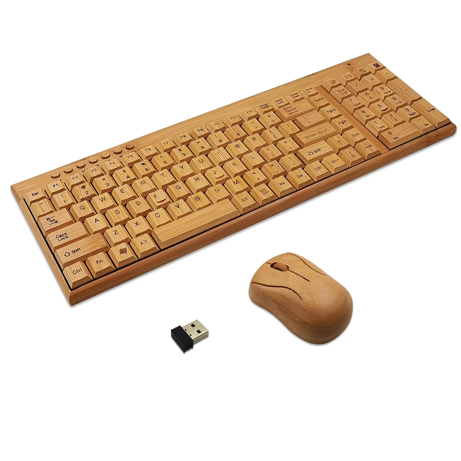 2.4G wireless 108 Key Wooden Bamboo USB Office Quiet Keyboard Desktop PC Computer Laptop Keyboards
