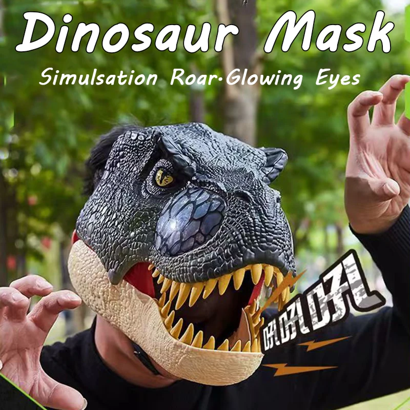 QS 2023 New Arrival Open Mouth Realistic Electric Plastic Halloween Dinosaur Head Mask Toys With Sound Kids Adults Party Toys