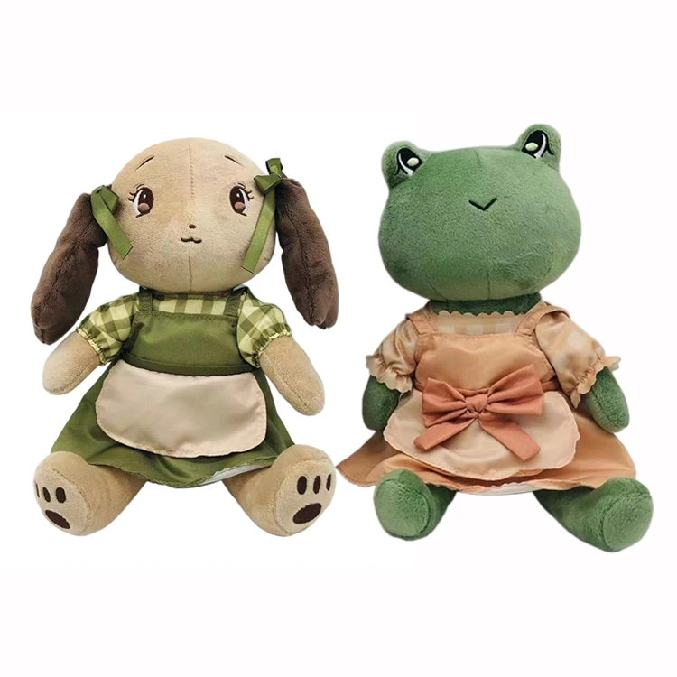Wholesale OEM cartoon green frog plush animal doll toy with dress custom kawaii stuffed frog animal toy