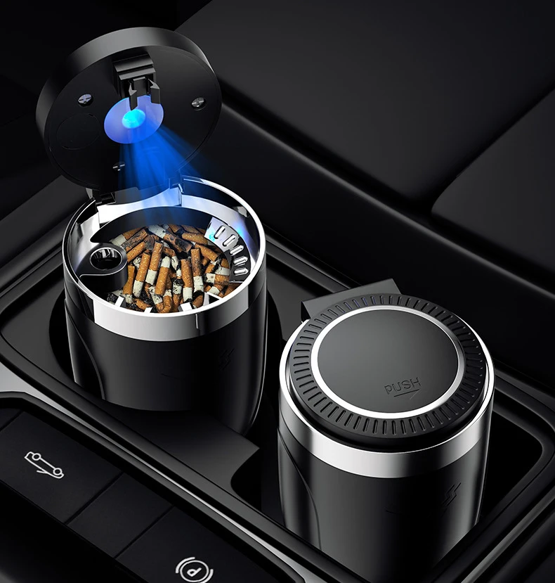 Automotive Supplies Car Ashtray Press Type Multi-function With Metal Liner Open Lid Light Up Universal