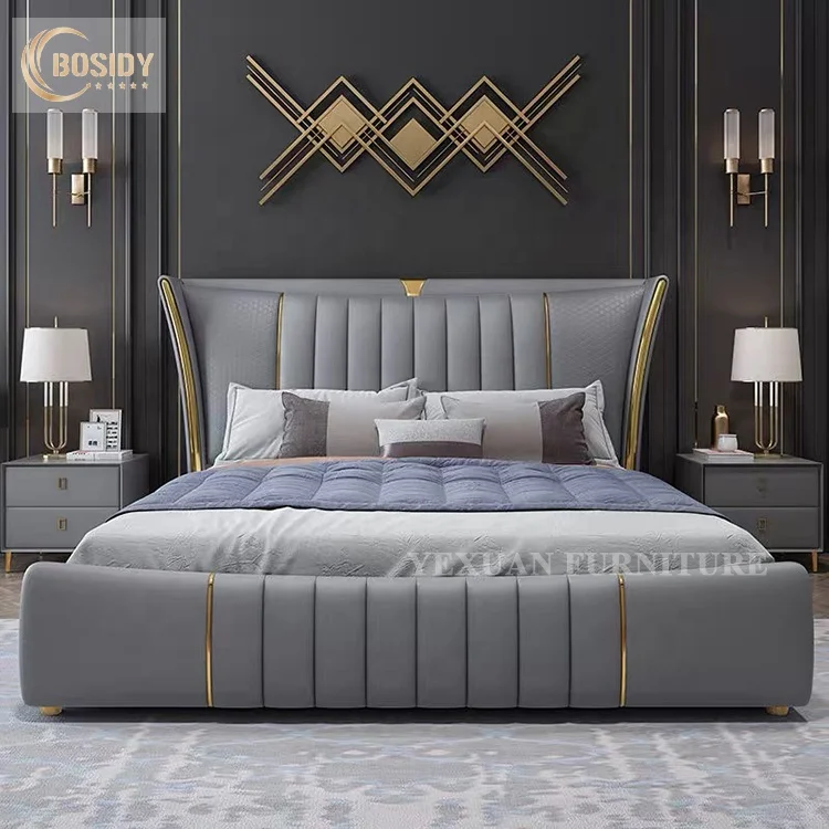 luxurious tufted king size pu leather upholstered modern bed with storage bedroom furniture