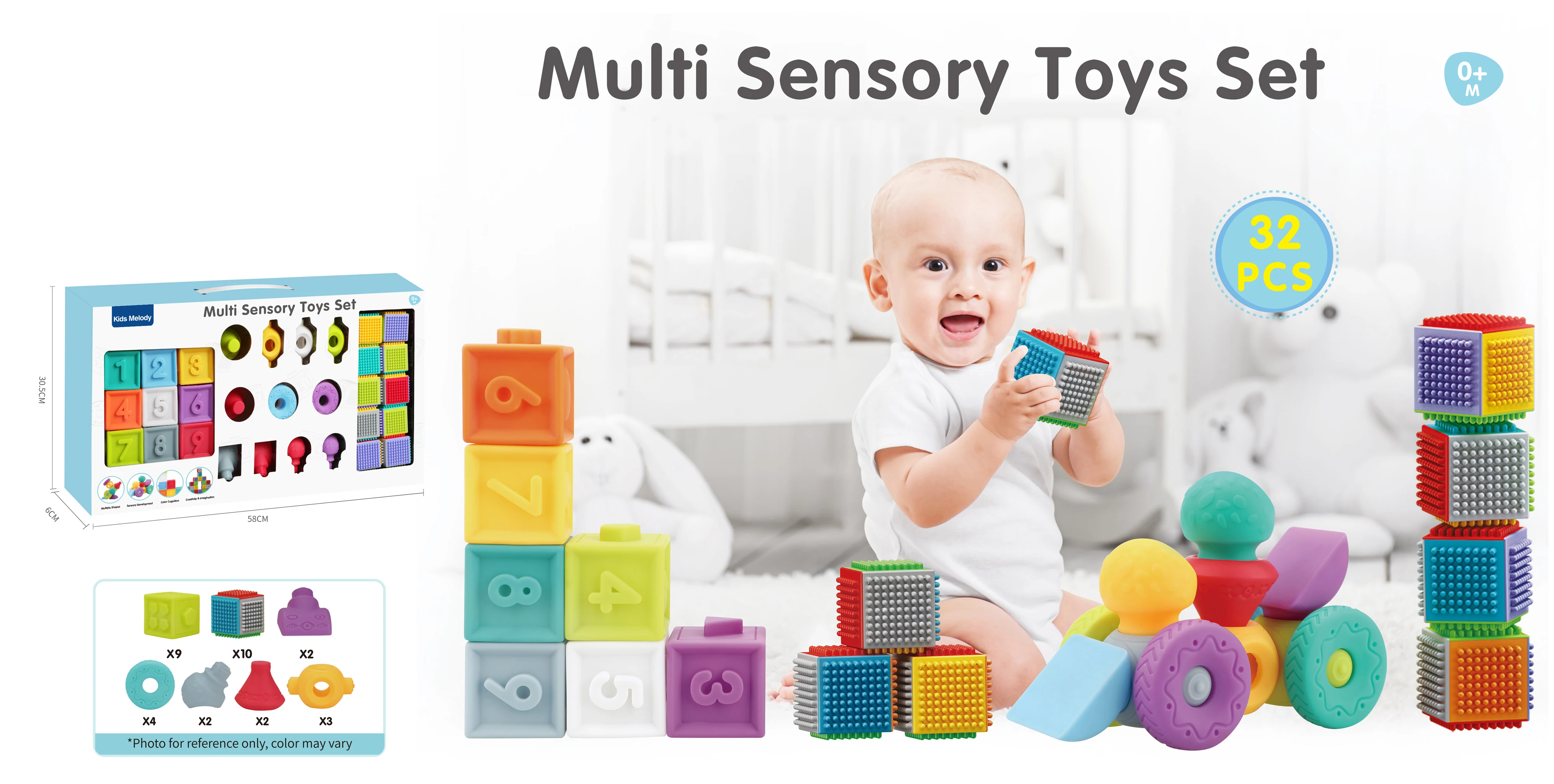 Hot Sale High Quality Baby Silicone Toys Set Multi Sensory Toy Set For Baby With Block Set 32PCS