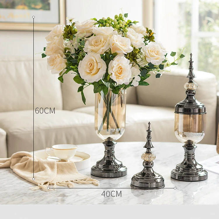 Hotselling wholesale glass vases customized metal arts gold glass flower vase for tabletop decore