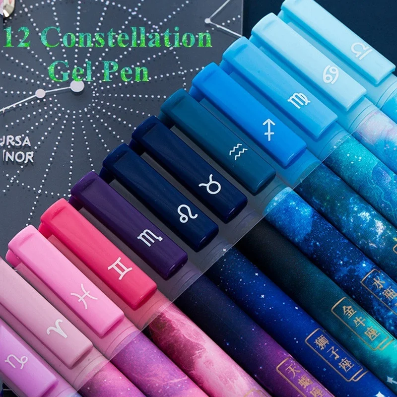 12 Constellation Gel Pen Novelty 0.5mm Starry Black Ink Pen for Girl Gift Student Stationery School Writing Office Supplies