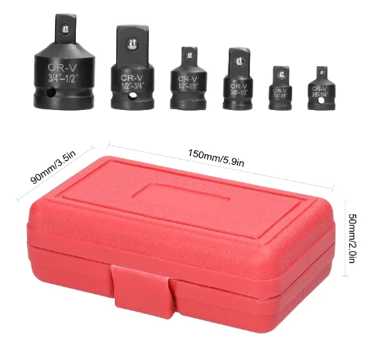 6Pcs Impact Adapter Reducer Set Socket Convertor Adapter 1/4inch 3/8inch 1/2inch 3/4inch for Impact Driver Conversions with Box