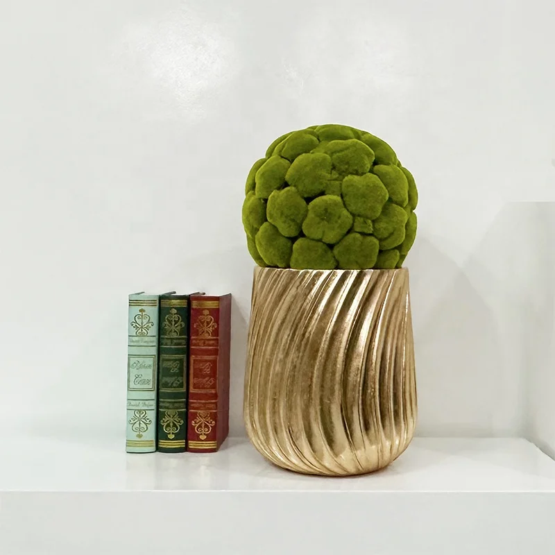 Hot Selling Fiber Concrete Plant Pot Hotel Decorative Flower Pot Gold Foil Classic Shape Floor Vase for Luxury Home Decor