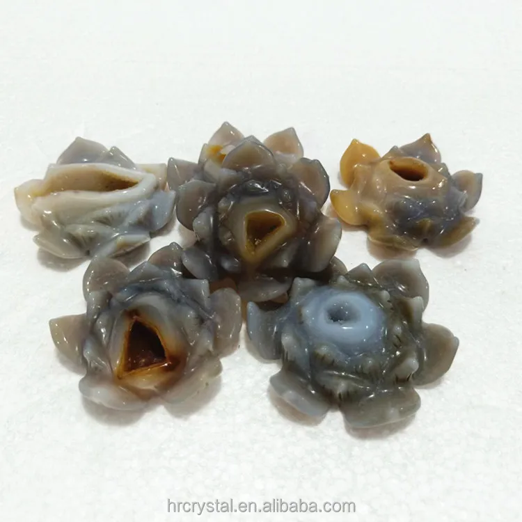 023 Semi-precious Stone Crafts Gemstone Druzy Agate Lotus Healing Geode Crystal Flowers Carving