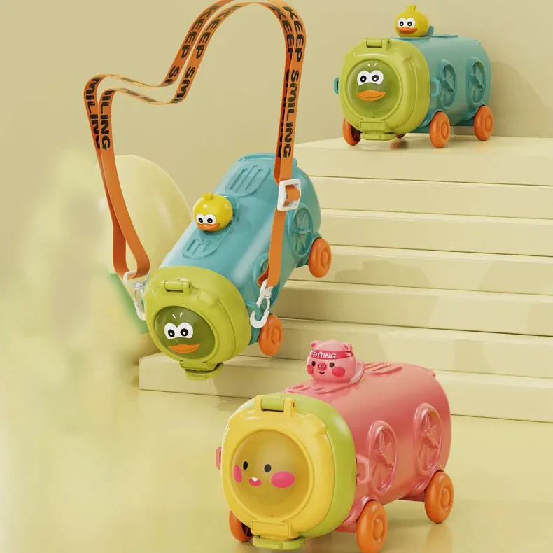 Newest 500ml funny cute cartoon plastic water bottle sports portable baby bus children plastic water bottle for kids toy