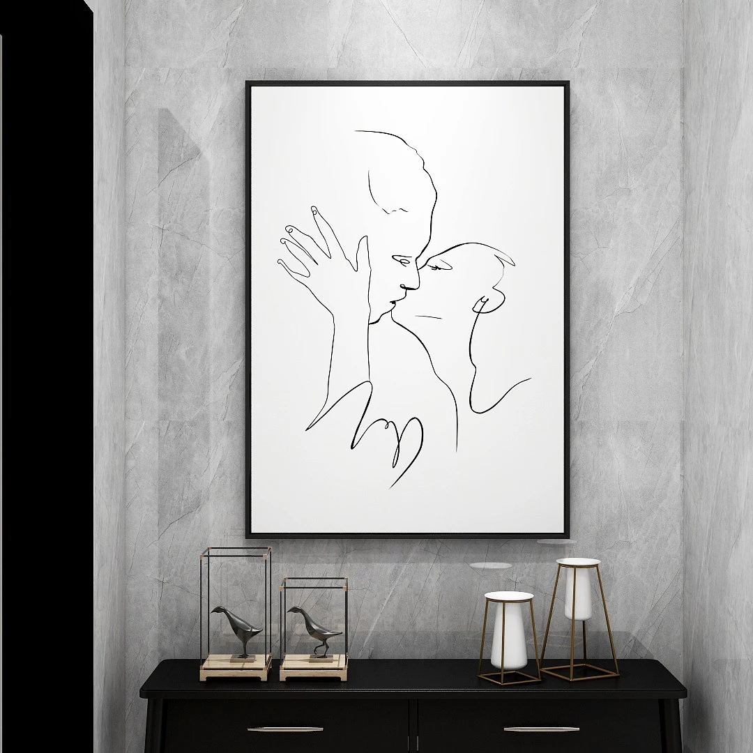 modern abstract line wall art sexy nude body acrylic painting girl black and white canvas print
