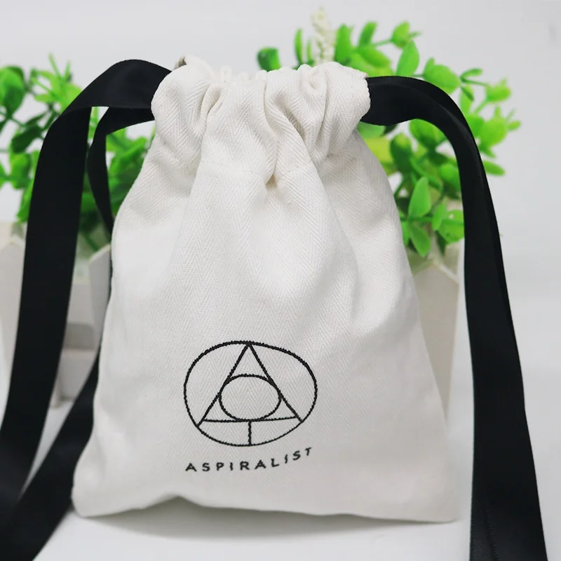 Wholesale Reusable Cotton Bag Customized Logo Shopping Shoes Watch Packing Bag Ribbon Drawstring Cotton Dust Pouch Bag