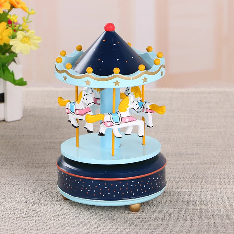 Merry-Go-Round Music Box Wind Up Plastic Horse Roundabout Carousel Musical Box Kid Birthday Christmas Gift Christmas Home Decor