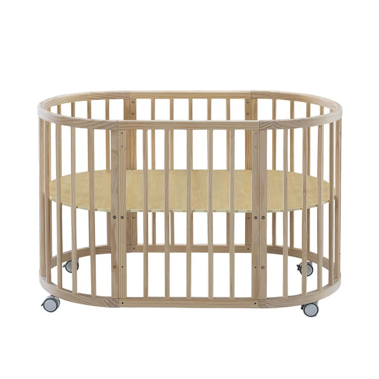 
OEM ODM Oval Manufacture Furniture Round Crib Wooden Baby Cot Bed For Sale 