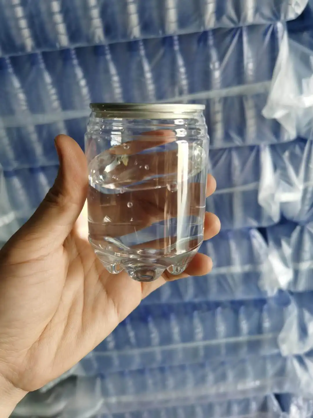 
250ml transparent PET plastic easy open can for soft drink, juice, soda 