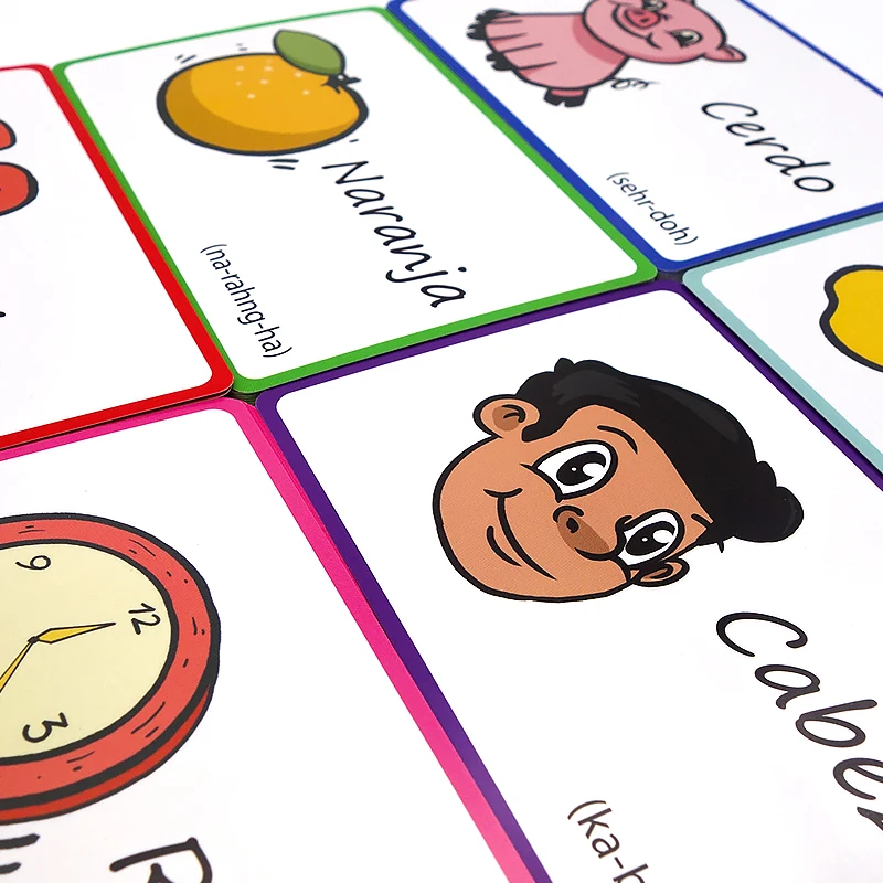Custom Printing Language Spanish English Early Learning Playing Flash Cards For Kids