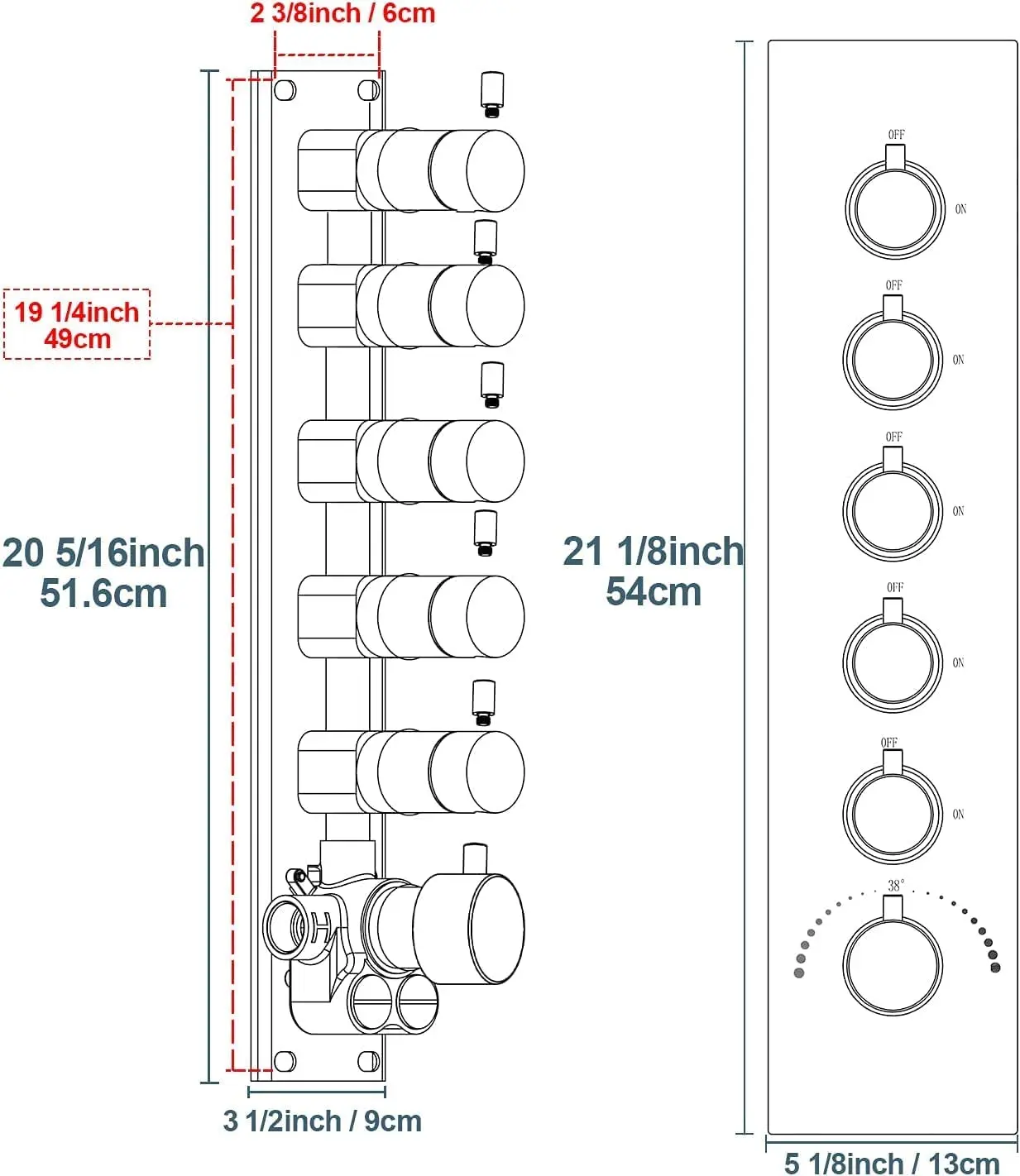 Thermostatic Full Body Shower System with High-Pressure Handheld Sprayer Brushed Gold Adjustable Large Body Jet
