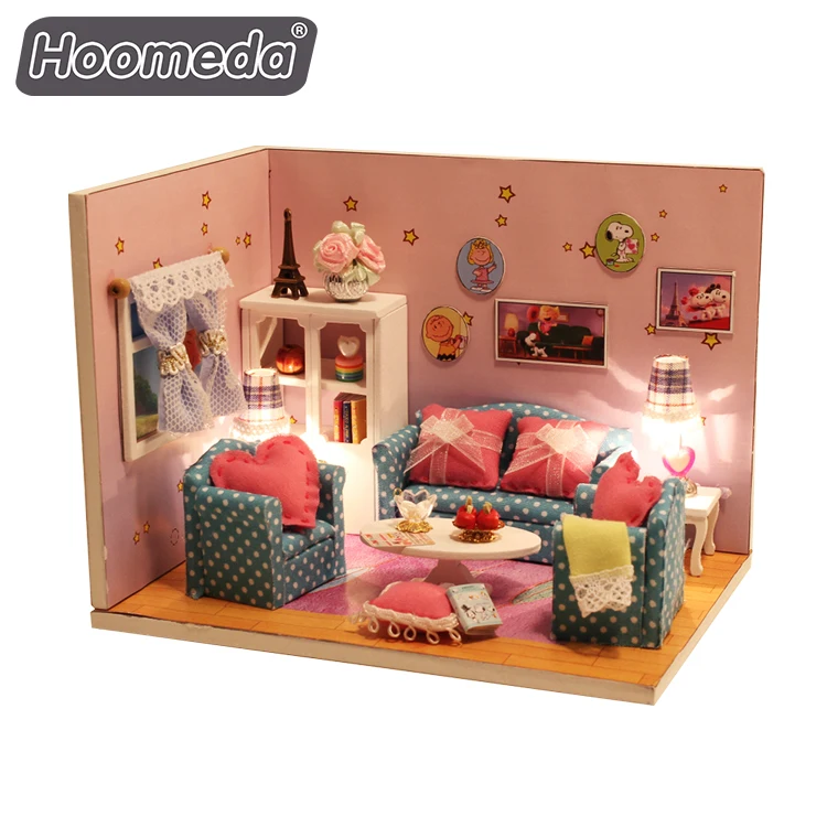 Hongda High Quality Doll House Pink Warm Series Mini Wooden Diy MIniature Dollhouse
