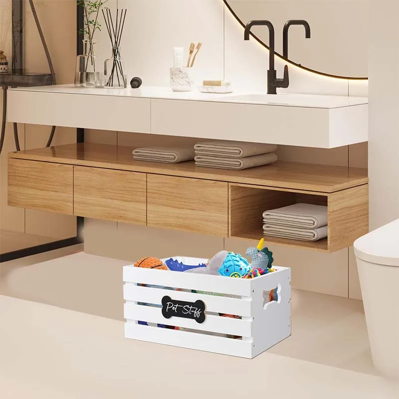 pet furniture Dog Toy crate Box Baskets Wood Dog Toy Storage bin Cat and Puppy Toy Organizer for Leash Food Accessories Treat