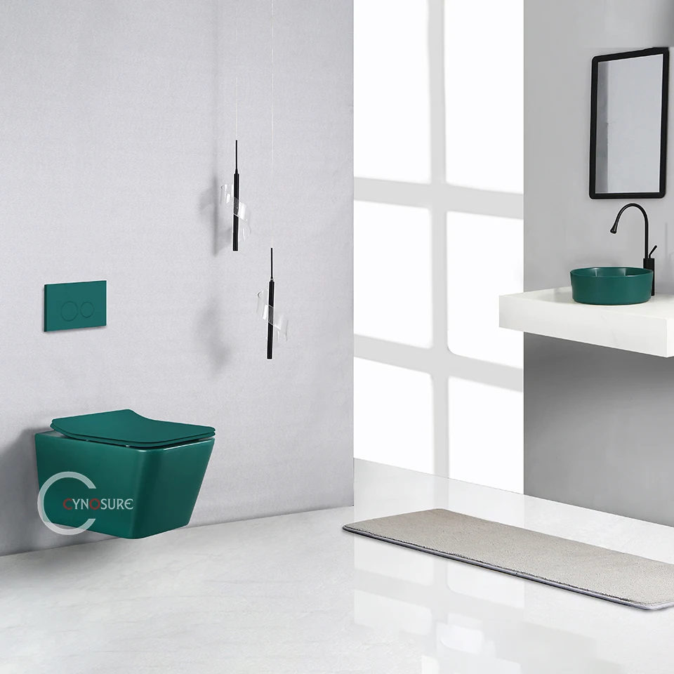 Wall Hang Toilet Installation Matte Dark Green Rimless Back To Wall Toilets Bathroom Ceramic Toilet Bowl