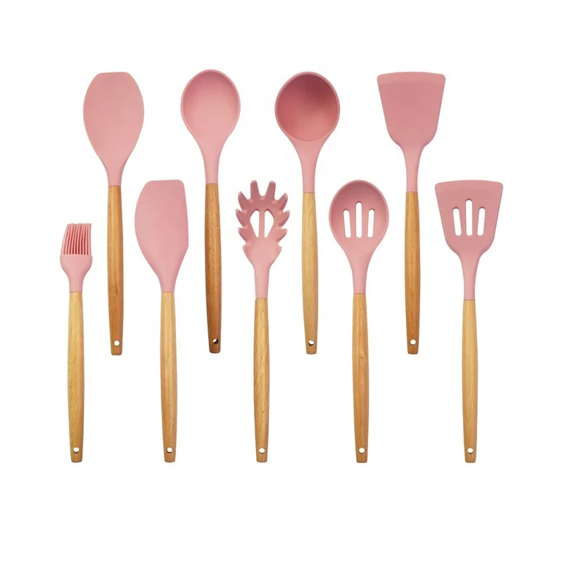 Wholesale 12 Pieces In 1 Set Kitchen Accessories Cooking Tools Kitchenware Silicone Kitchen Utensils With Wooden Handles