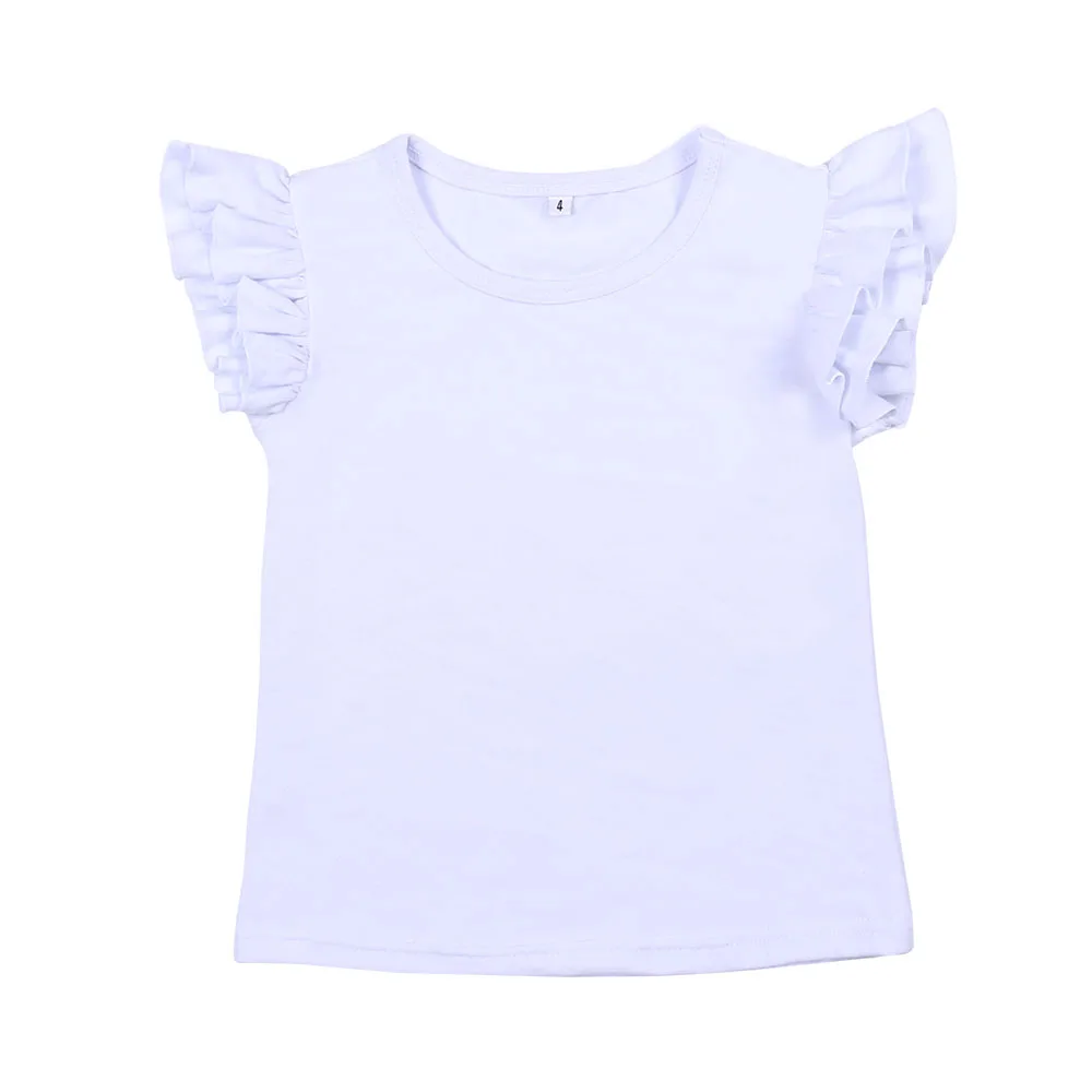 Hot Sale Summer Cotton Clothes Plain Color Shirts Cute Baby Girl T- Shirts With  Flutter Sleeve