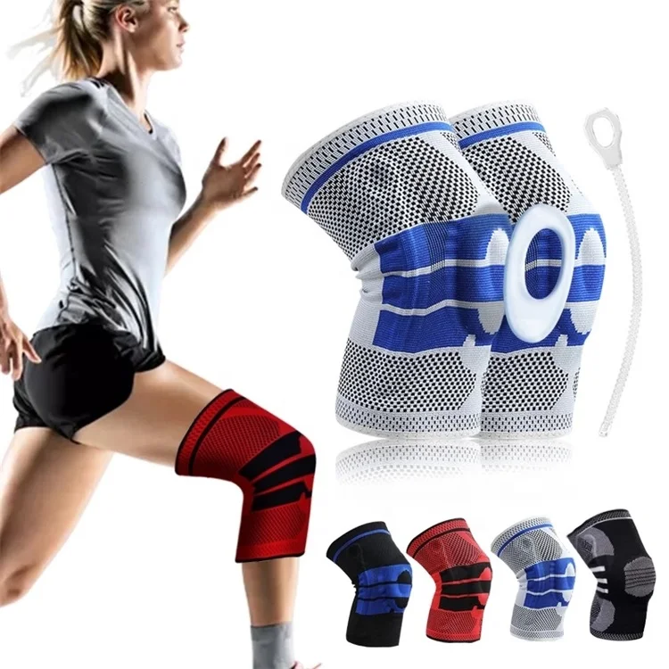 Knee Brace Side Bars Pad and Elastic Metal Compression Sleeve for Running with Silicone Weightlifting Powerlifting Spandex Nylon