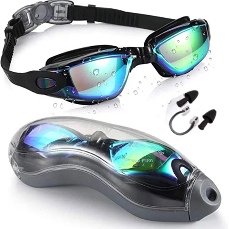Silicone Waterproof Anti-fog Glasses Adult Plating Lens Swimming Goggles With uv protection
