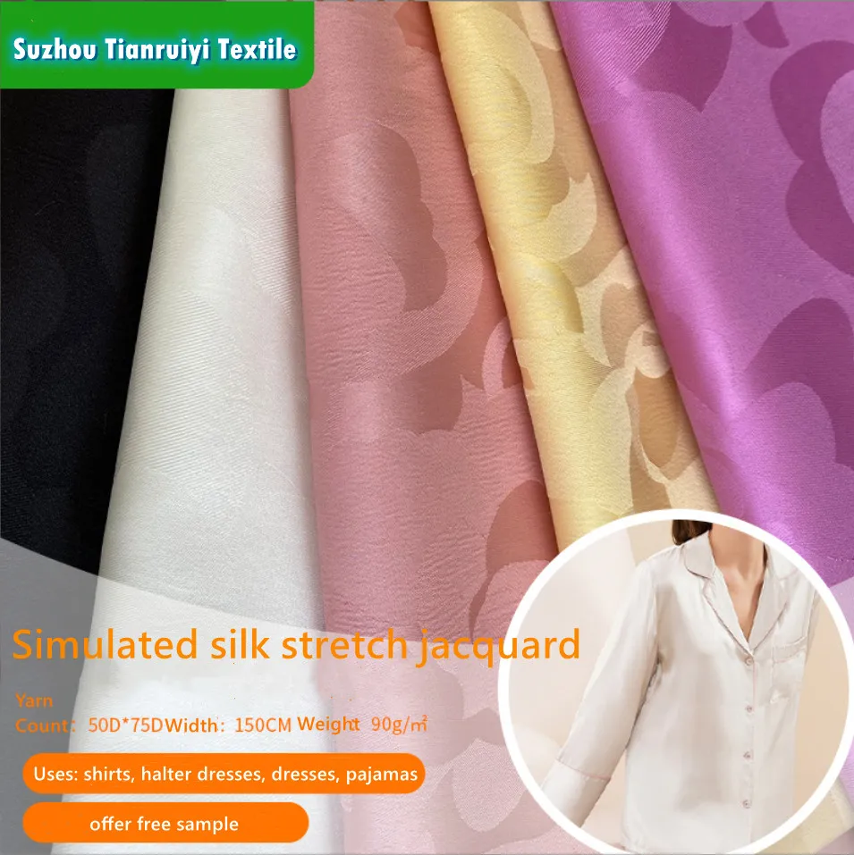 Stretch jacquard lining black and white small fragrant silk satin lining camellia soft silk lining in stock