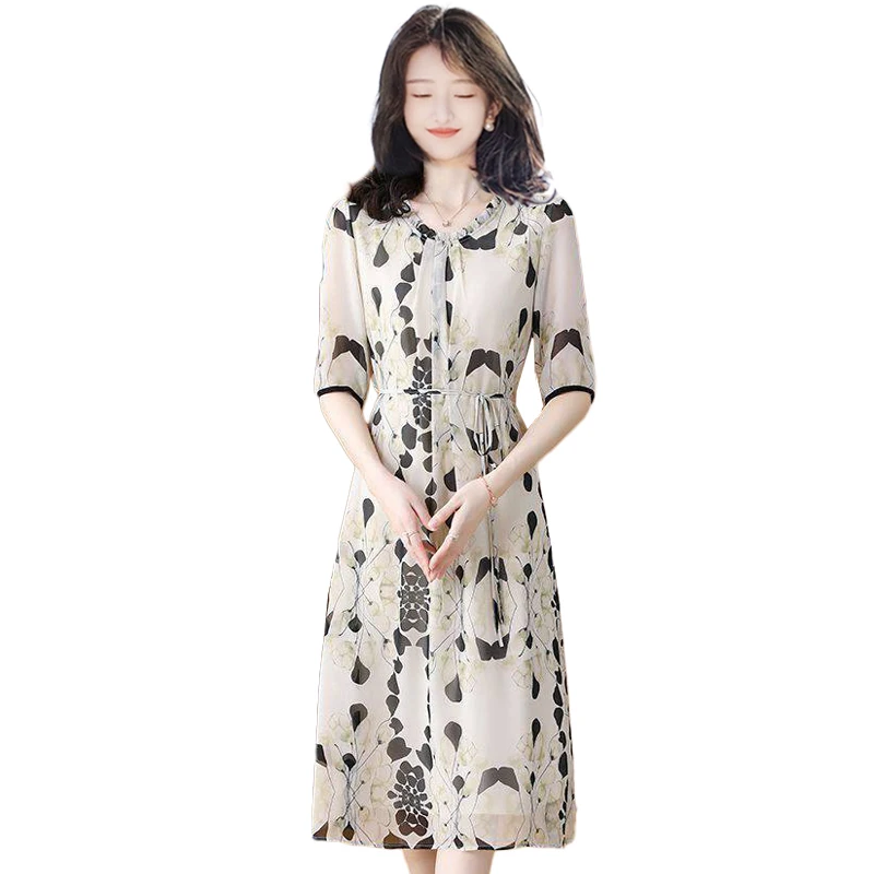 New Summer Women Fashion Fashionable Art Printed Chinese Silk Ruffle Long Multi Dress for Ladies