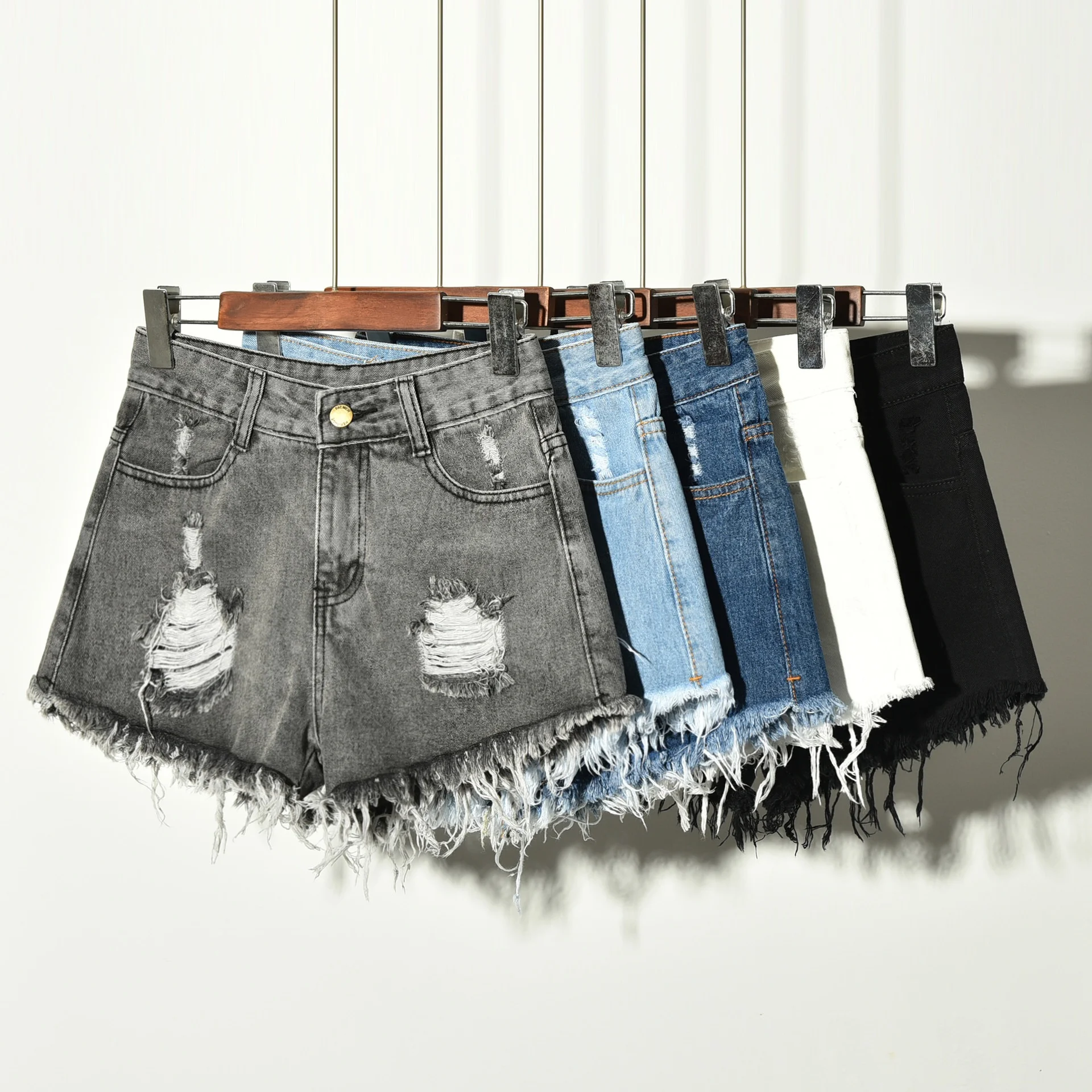 Elastic New Style Fat Girls Lady Women Ripped Jeans Shorts Plus Size Large Stretch Denim Jean