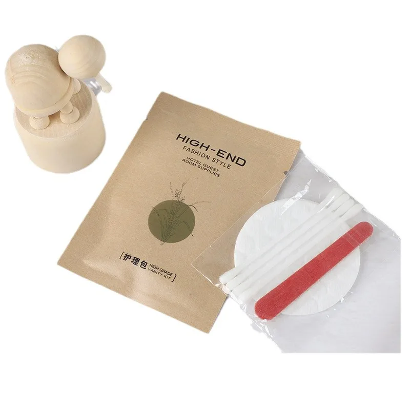 Hotel Customized Amenities Kit Biodegradable Kraft Paper Bag Packaging Dental Kit Shaving Kit