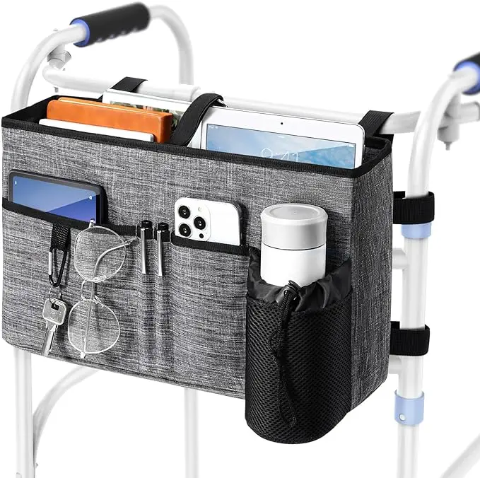 Walker Basket with Cup Holder Foldable Walker Storage Bag for Seniors with Big Capacity wheelchair Storage Bag