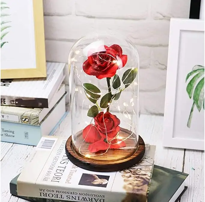 Artificial Red Eternal Rose Flowers Sale In Glass Dome for Wedding Home Decoration