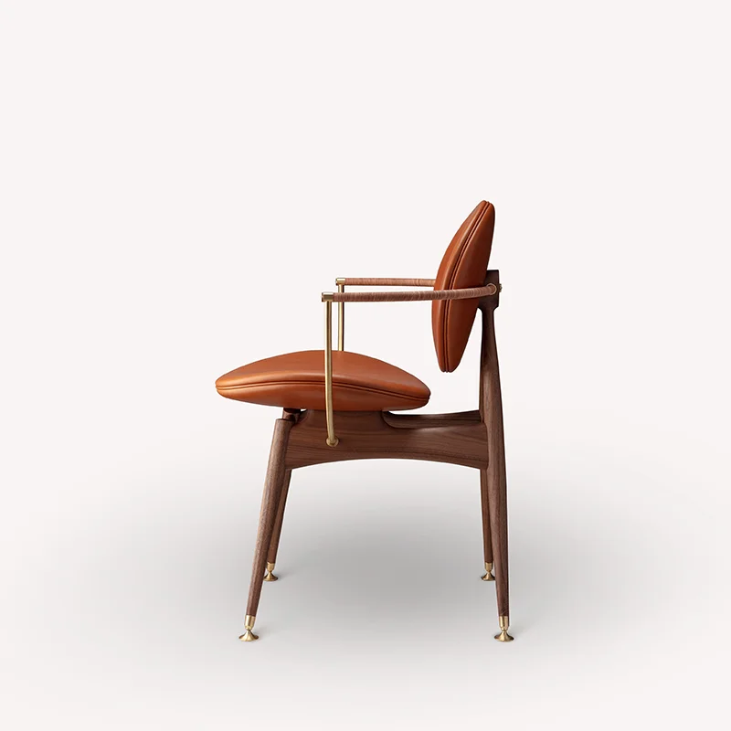 Danish designer circle chair high end club hotel chair leather walnut metal industrial chair