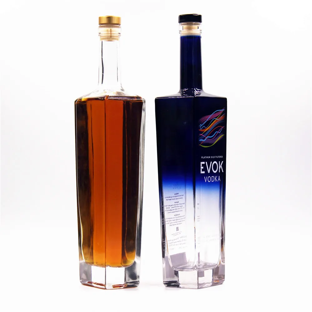 Wholesale Bar Top Clear Matte Black Bottle 500ml 700ml 750ml 1000ml Nordic Gin Whiskey Vodka Spirit Glass Bottle