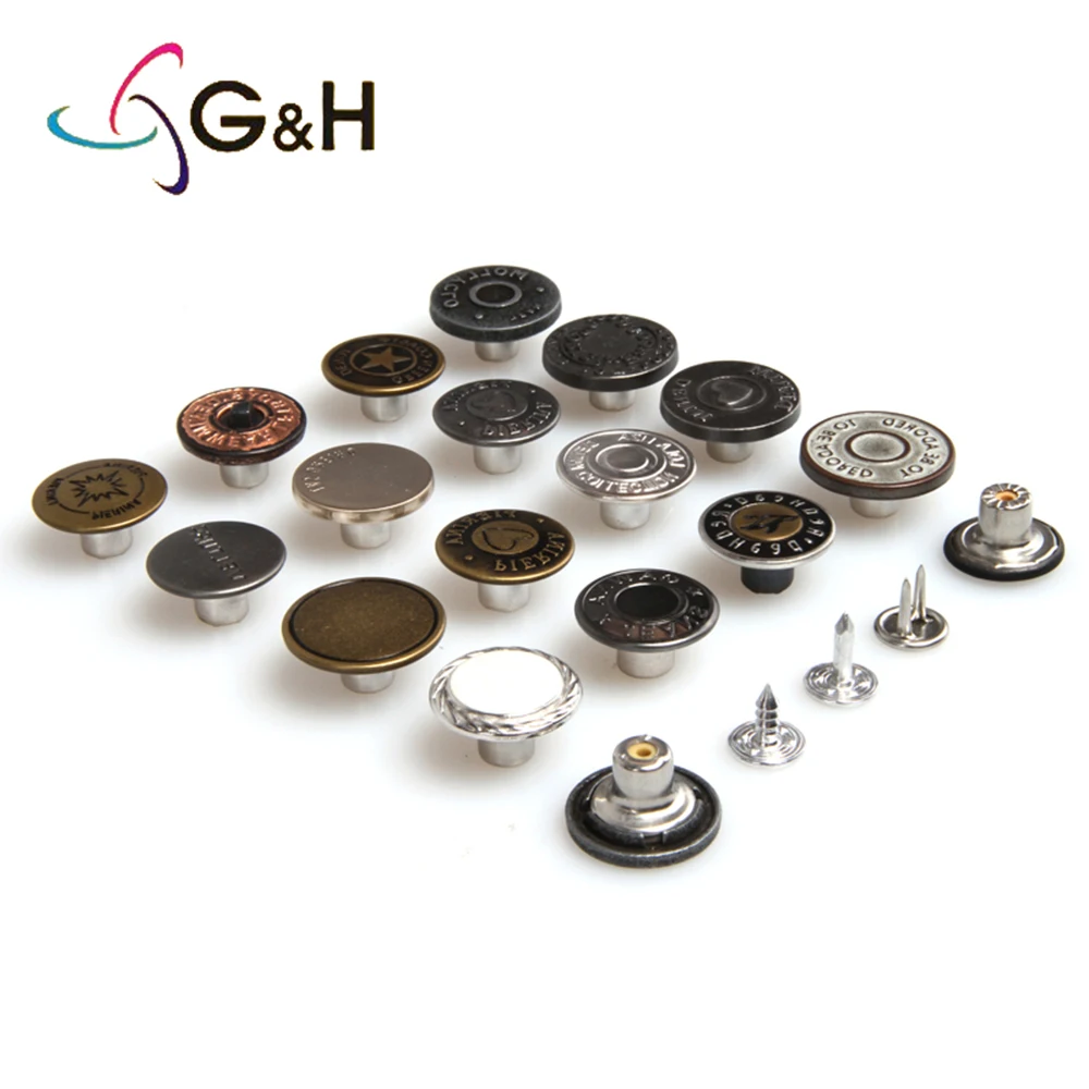 Pants accessories wholesale brass rubber core nail jeans button custom jean button jeans button denim