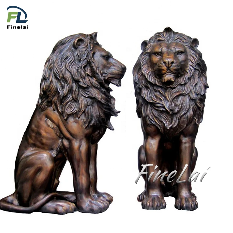 Finelai hot selling antique bronze casting lion statue front door lion statue sculpture
