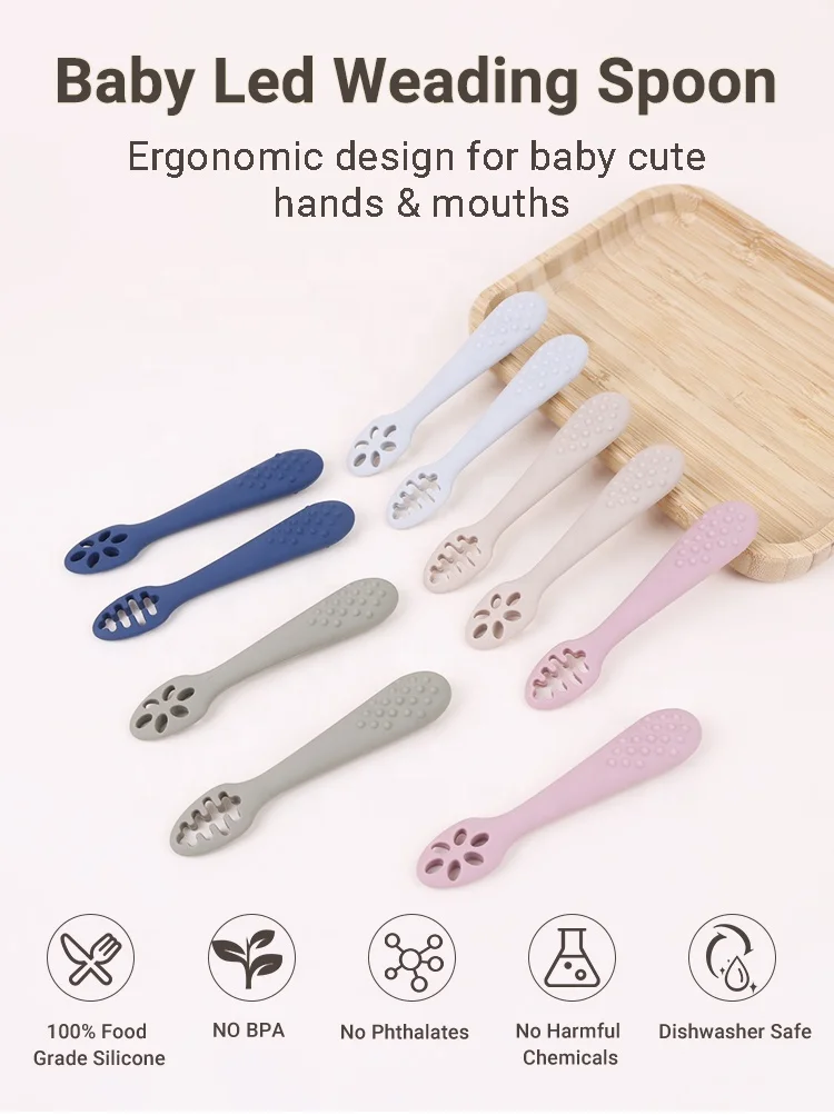 Custom Bpa Free Infants Toddlers Food Squeeze Training Feeding Silicone  Baby Weaning Spoons Babi Feed Spoon Silicone Baby Spoon