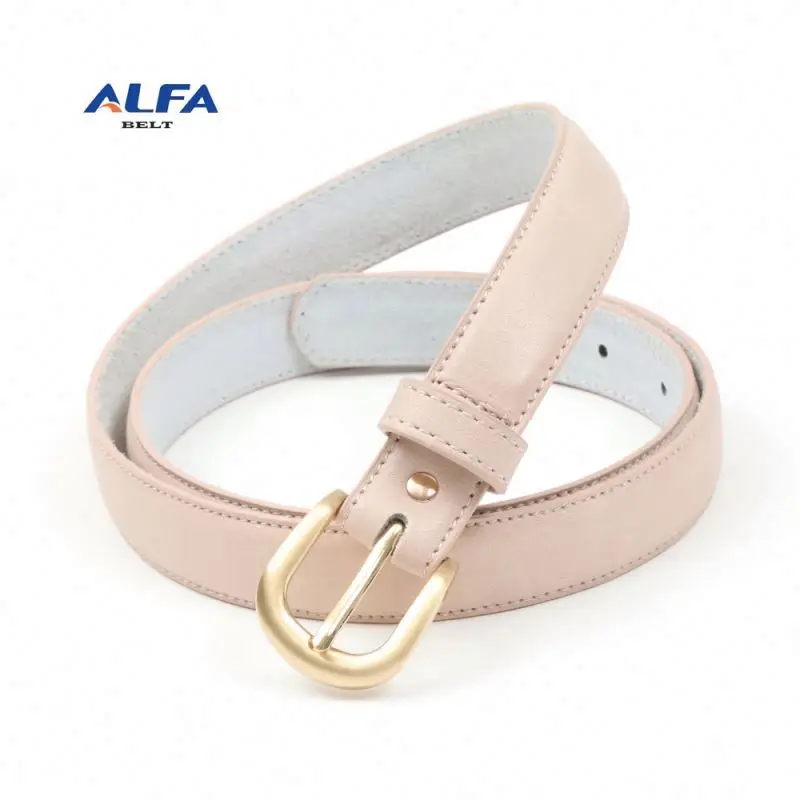Alfa Simple Classic Stitched PU Women Fashion Belts Skinny Ladies Genuine Leather Belt With Gold Buckle