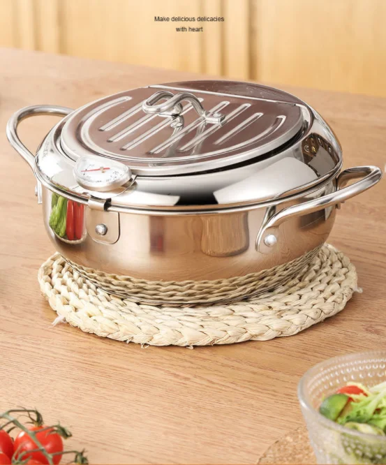 Kitchen Deep Frying Pot Cooking Tools Fryer Pan Temperature Control Stainless Steel Frying Pan Chicken Pot