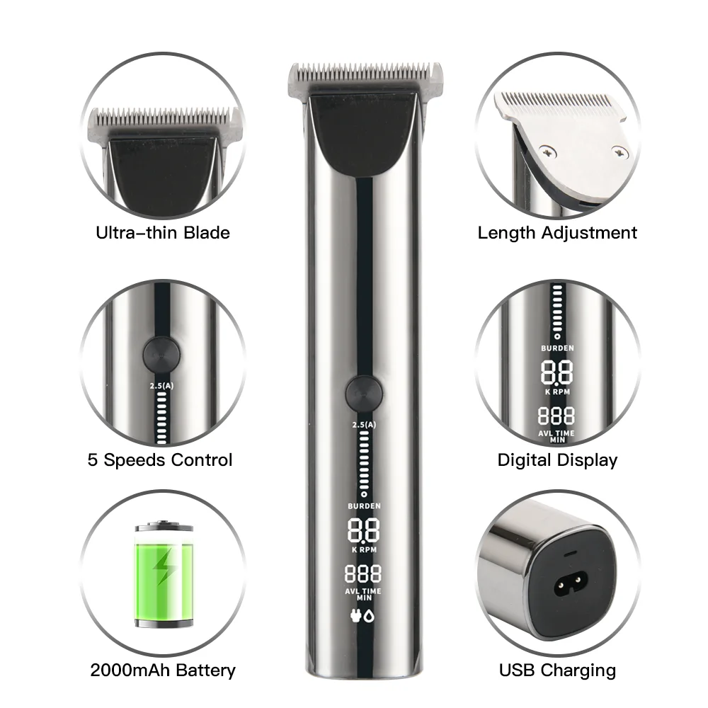 PRITECH Ultra-thin blade IPX7 waterproof Professional Cordless Barber Trimmer Electric Rechargeable Hair Clipper
