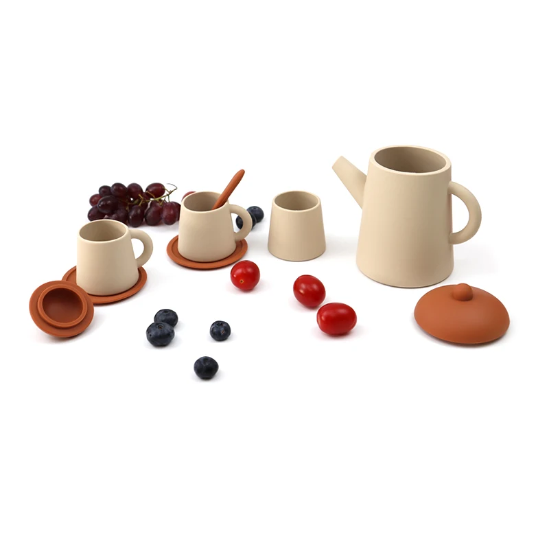 Eco friendly Tea toys kitchen accessories Kids Tea Party silicone Tea Set toys for toddlers