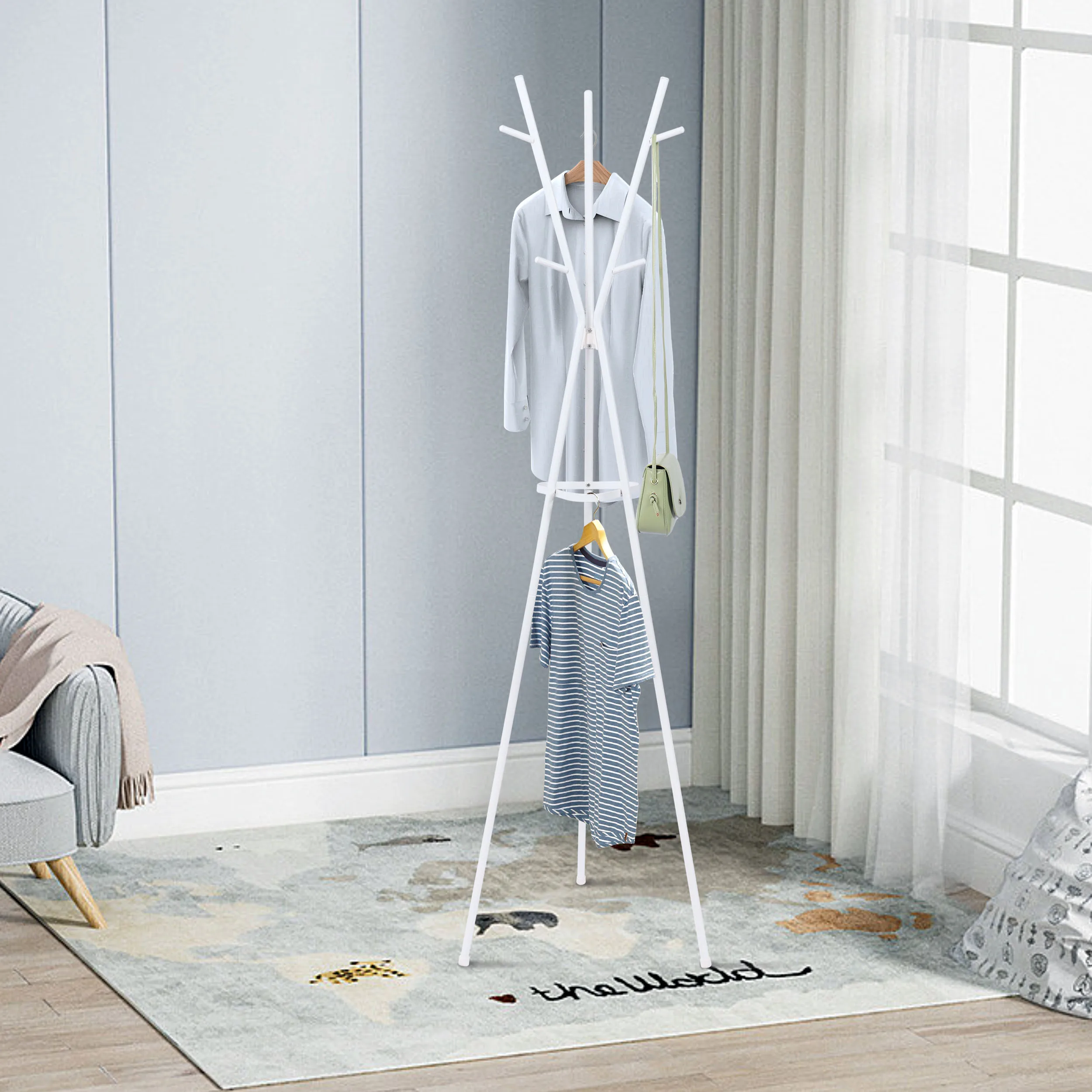 Wireking 2024 Coat Racks Hanger Standing Corner Floor Tree Metal Coat Rack Stand Entryway Hanging Clothes Rack