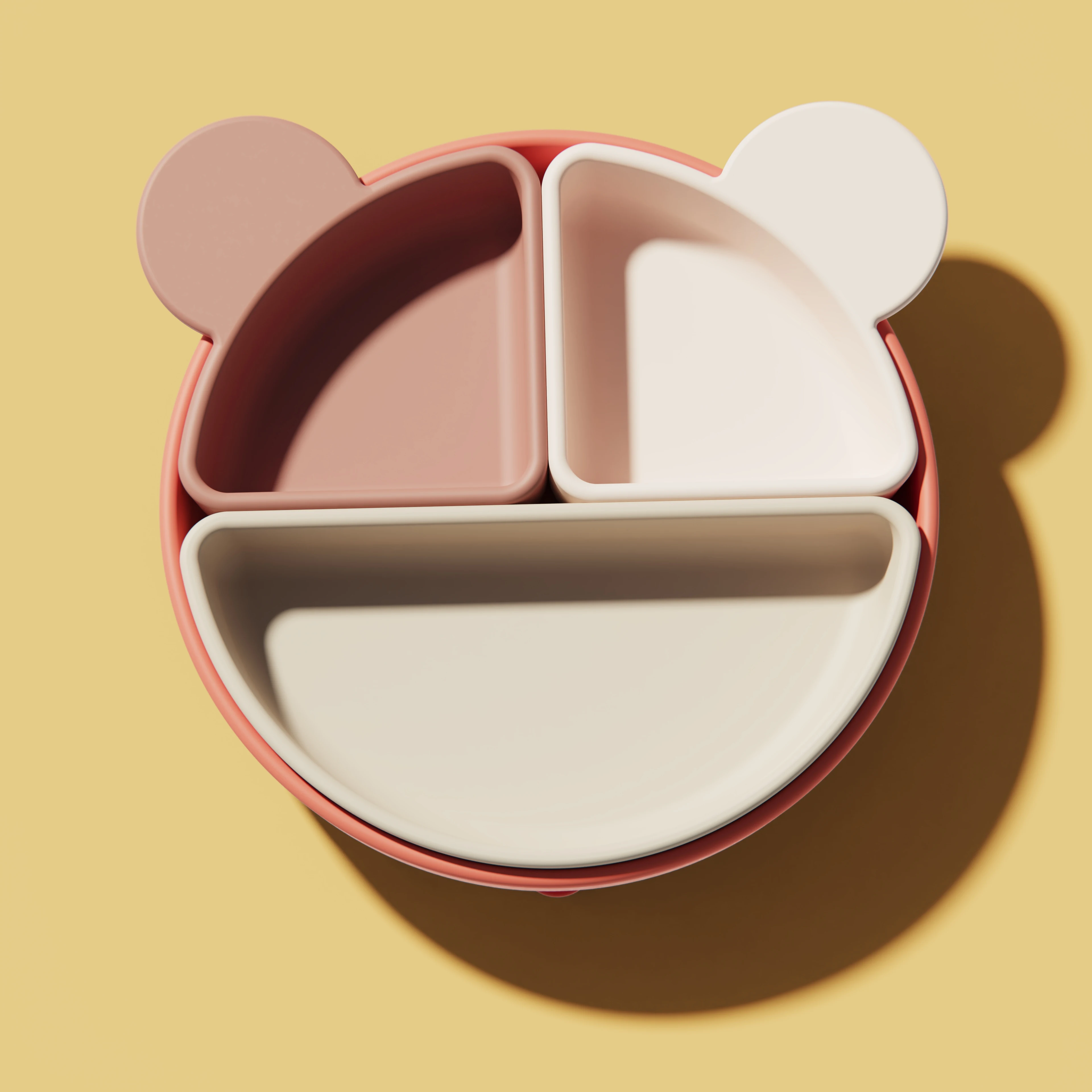 Детская разделительная пластина из пищевого силикона с всасывающим медведем силиконовая для кормления 4 частями