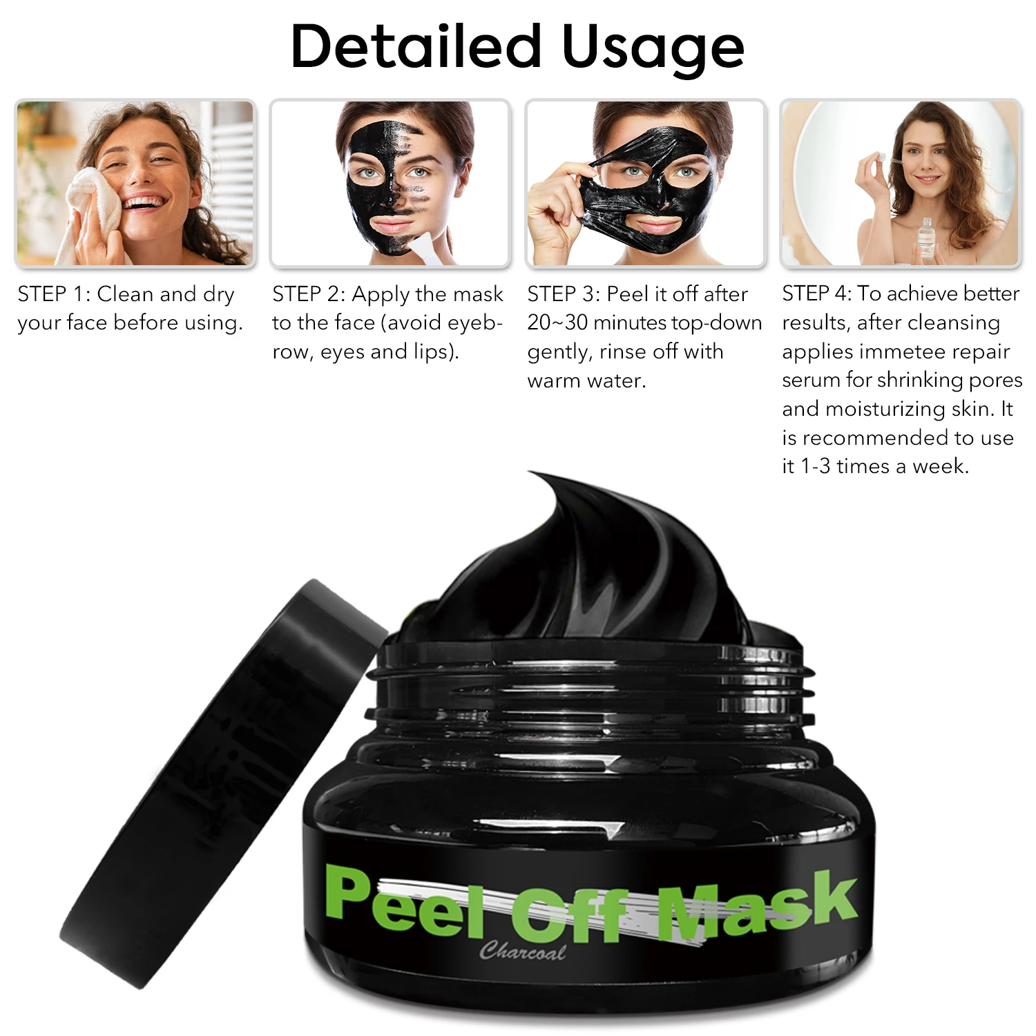 Hot Selling Facial Skin Cleanser Black Mask Peel Off  For Organic Blackhead Remover Charcoal Peel Off Mask